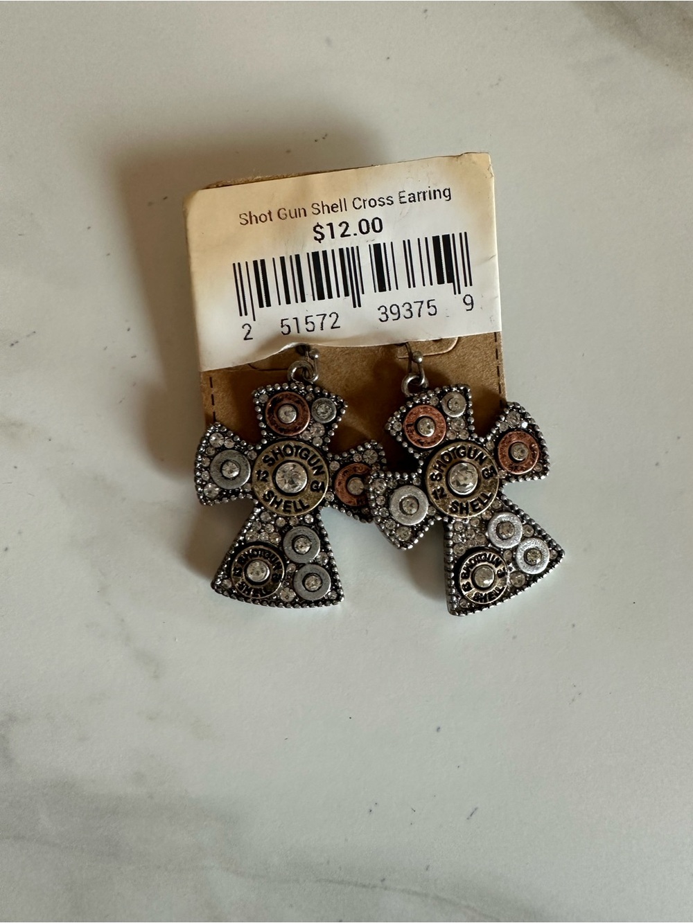 Shotgun Shell Cross Drop Earrings - Silver and Copper